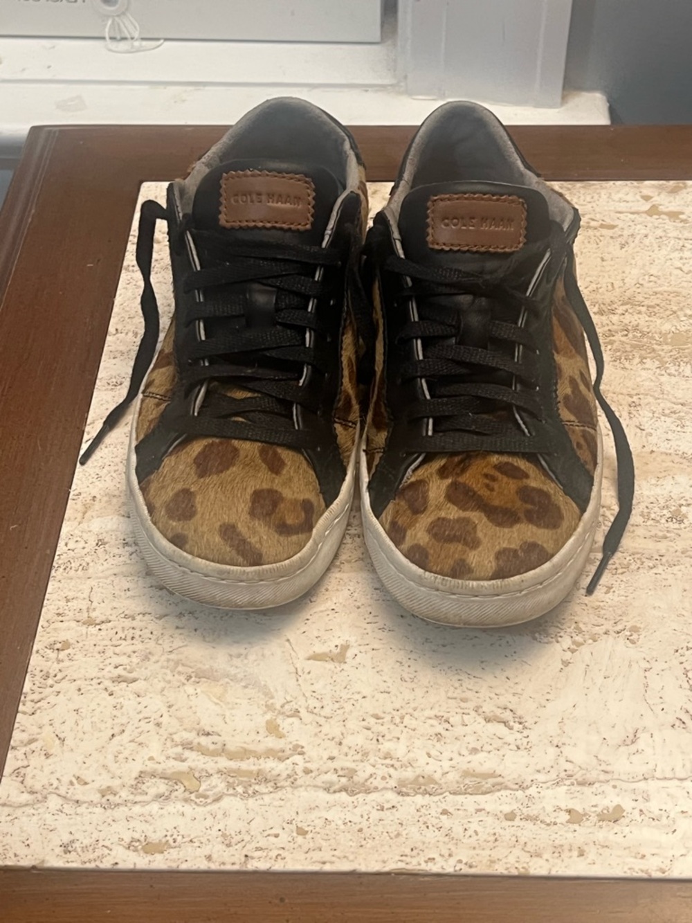 Cole Haan Black & Brown Leopard Accent Low Top Sneakers